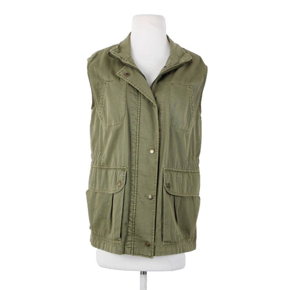 Current Elliott The Leisure Sz 2 Olive Green Pockets Collared 100% Cotton Vest